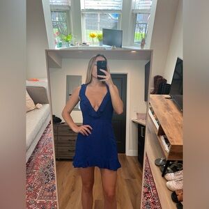 Tropical blue mini dress with adjustable straps